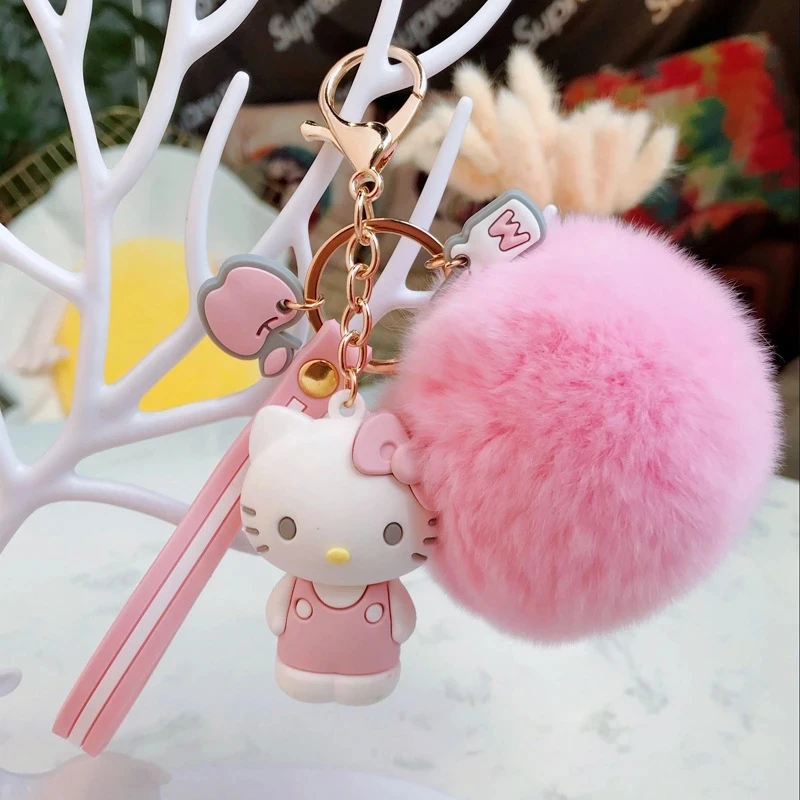 Cartoon Penguin frog rabbit keychains with fluffy rabbit fur ball key chain Women Girls bag pendant car keyring charm gifts