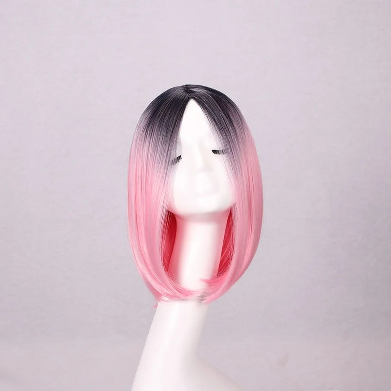 Cheap Price Pink Green Brown Red Blue Grey Anime Wig Short Straight Bob Cosplay Synthetic Wig