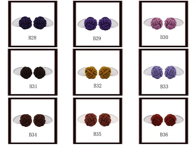 Classic Solid Color Silk Cufflinks for Men Elastic Single Knot with Plastic Button for Wedding Party Gifts