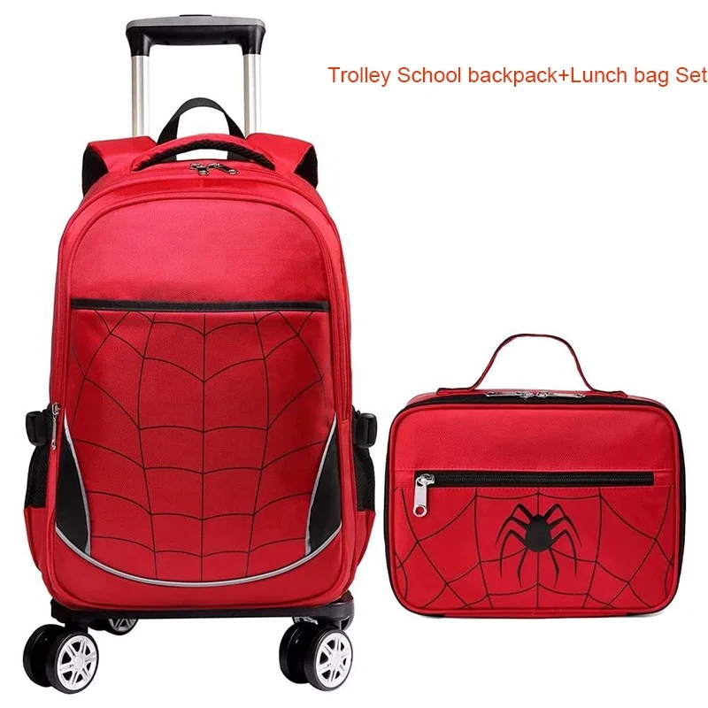 Kids Rolling Wheels Trolly Handle Trolley Backpack Set for kindergarten boys and Lunch bag school bag with wheels and handle