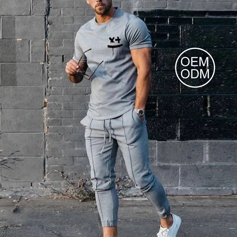 Custom Summer Crewneck Tshirts Trousers Set Male Sportswear Jogger Pants Two Piece Tracksuits Men T-shirts Pants Suits