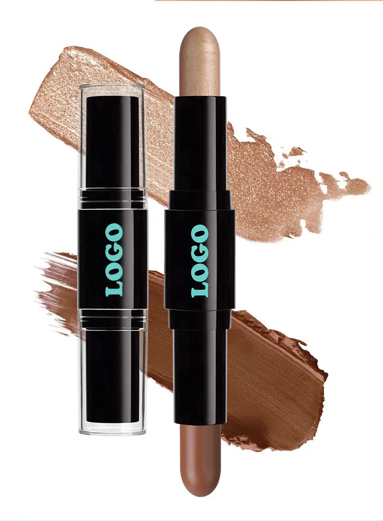 Two End Double Size 2 in 1 Organic Natural Matte and Shimmer DIY Colors Blush Stick Contour and Highlighter Pen Face Makeup