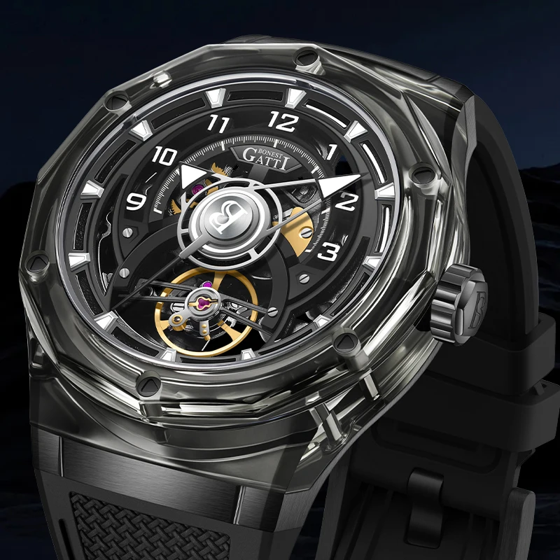 Custom Logo High Quality Men Luxury Refined Sapphire Watch case transparent Luminous Automatic Mechanical Watch For Men