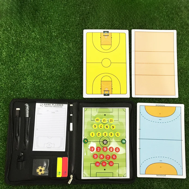 Magnetic Football Coach Board Set Folding Strategy Teaching Blackboard Book for Soccer Basketball Volleyball Black Color