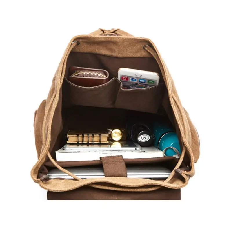 
cotton canvas drawstring backpack custom printed unisex travel backpack for teens 