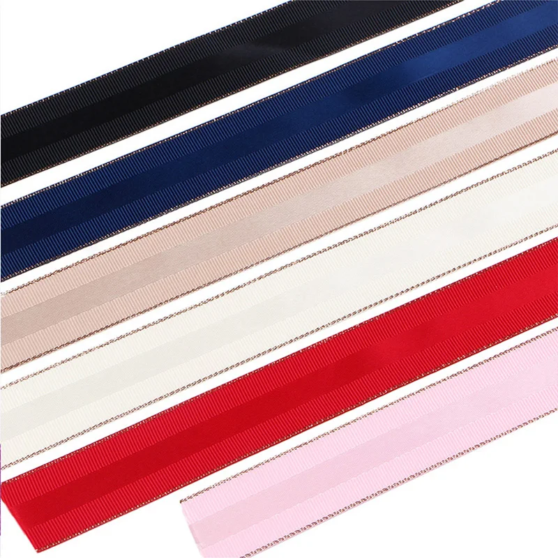 Luxury 9MM to 38MM Grosgrain Pink Rose Gold Edge Satin Ribbon