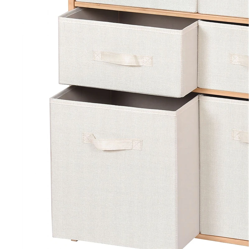 Bamboo Drawer Chest, Storage Organizer Cabinet, Big Night Stand with Fabric Drawer, Storage Cabinet Organizer with Rack Shelf