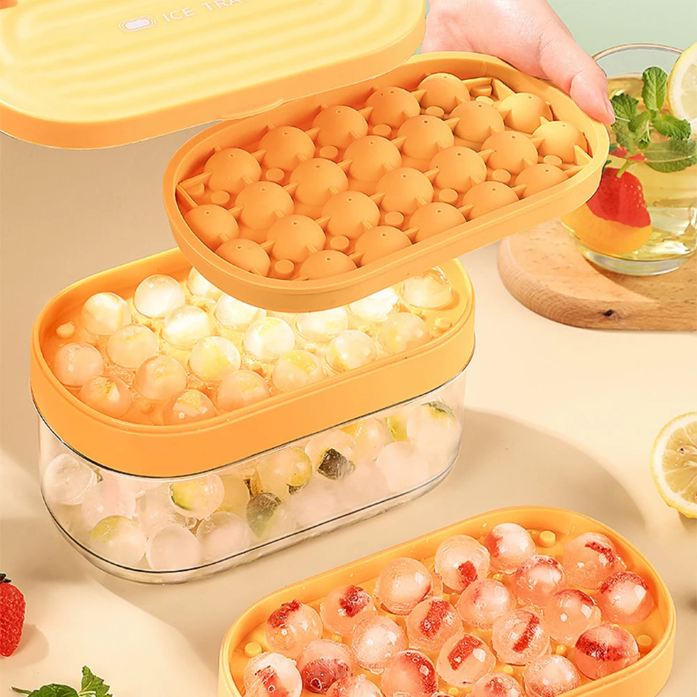 Round Ice Cube Tray With Storage Box Quick Demould Ice Cube Moulds Creative Party Bar Kitchen Square Container Cold Drink Set