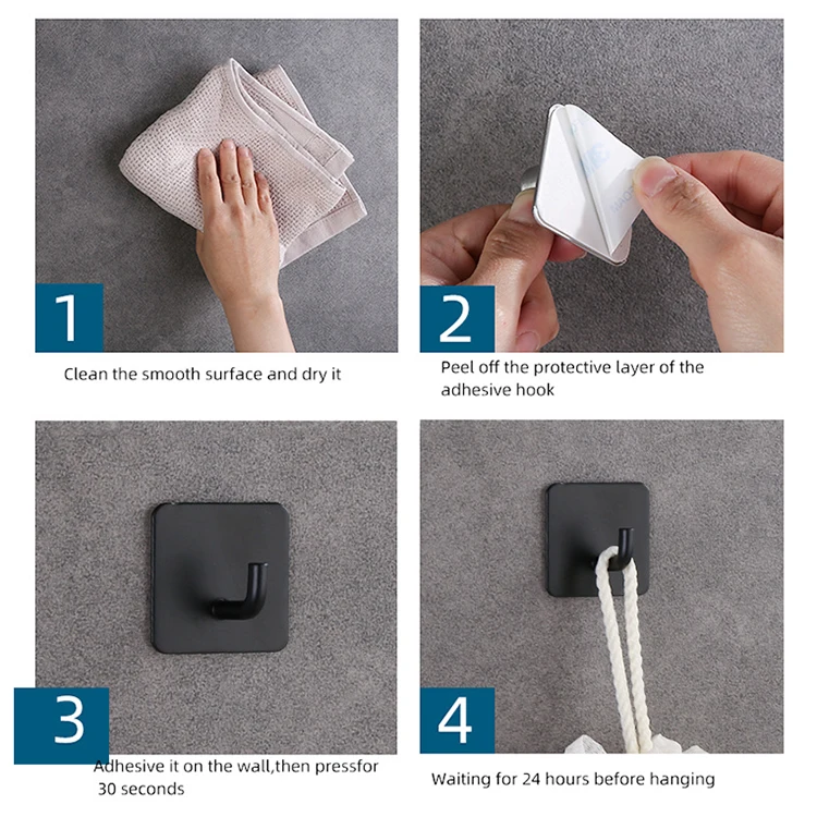 Stainless Steel Self Adhesive Wall Hooks Self-adhesive Wall Mounted Coat Towel Hook Adhesive Sticker Wall Hanger Hook
