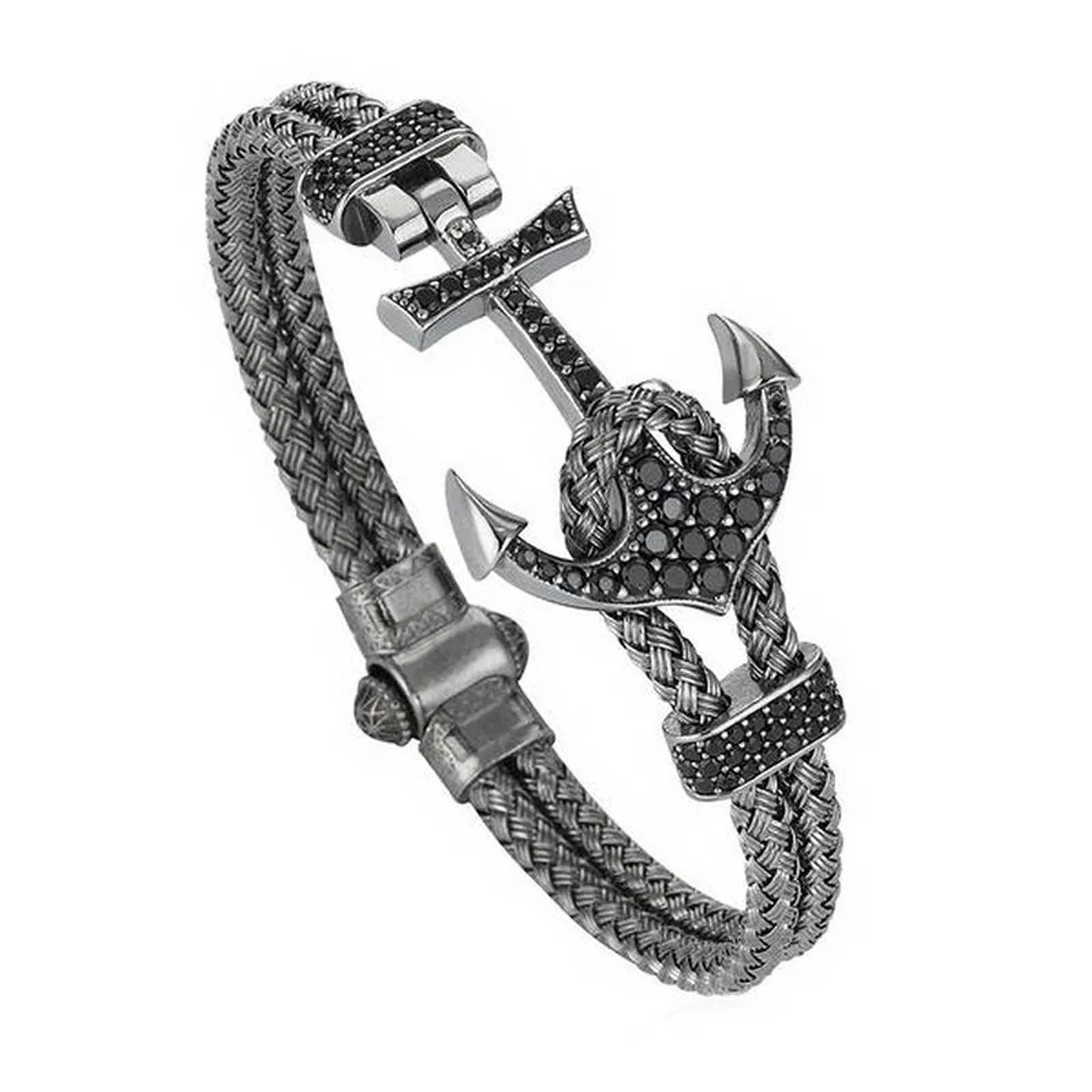 
Jiushang hot sell vintage style boat anchor cubic zirconia stainless steel wire magnetic bracelet for men 