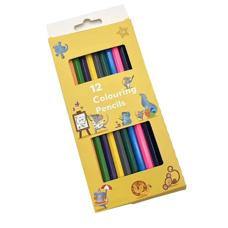 Wholesale Student Popular Stationery Customized Logo Multi Color Wooden Pencils Set 12pcs Pack Hexagon Colored Pencils For Kids