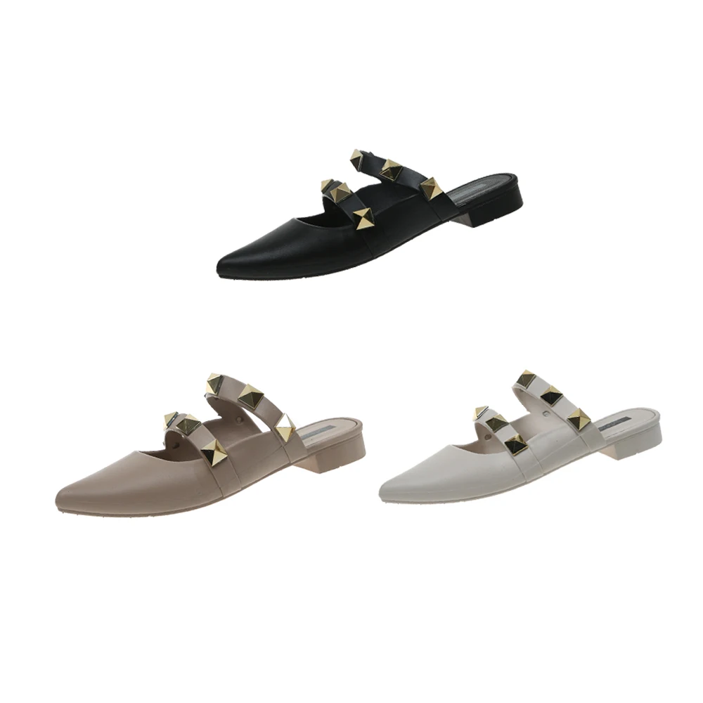 
 2021 новый большой и заклепками, без шнуровки на плоской подошве с острым носком, босоножки с открытой пяткой; Цвет: 2021, женская обувь, полуботинки, женские босоножки с открытой пяткой; Комнатные тапочки;  