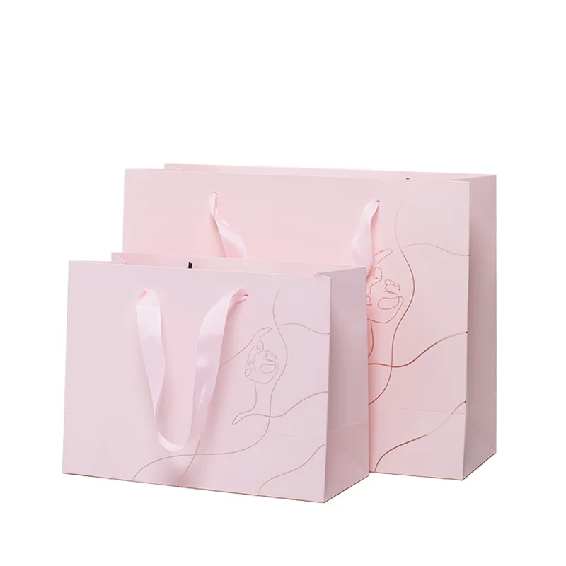 Luxury Pink Gift Paper Bag with Custom Logo for Small Business  Wedding Gift Flower Bag