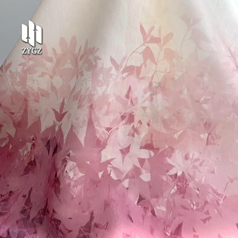 High Quality Breathable Chiffon Floral Flowers Maple Leaf Fabric Printing for Dresses Scarf Silk Fabric Supplier