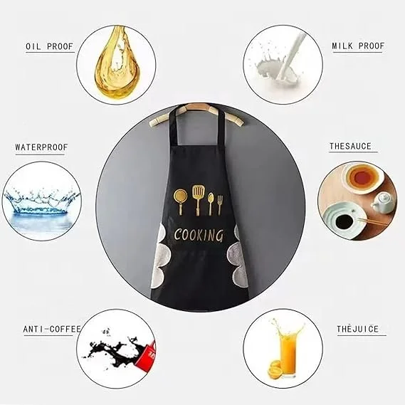 Kitchen Apron with Hand Wipe,Water-drop Resistant with 2 Pockets Cooking Bib Aprons for Women Men Chef