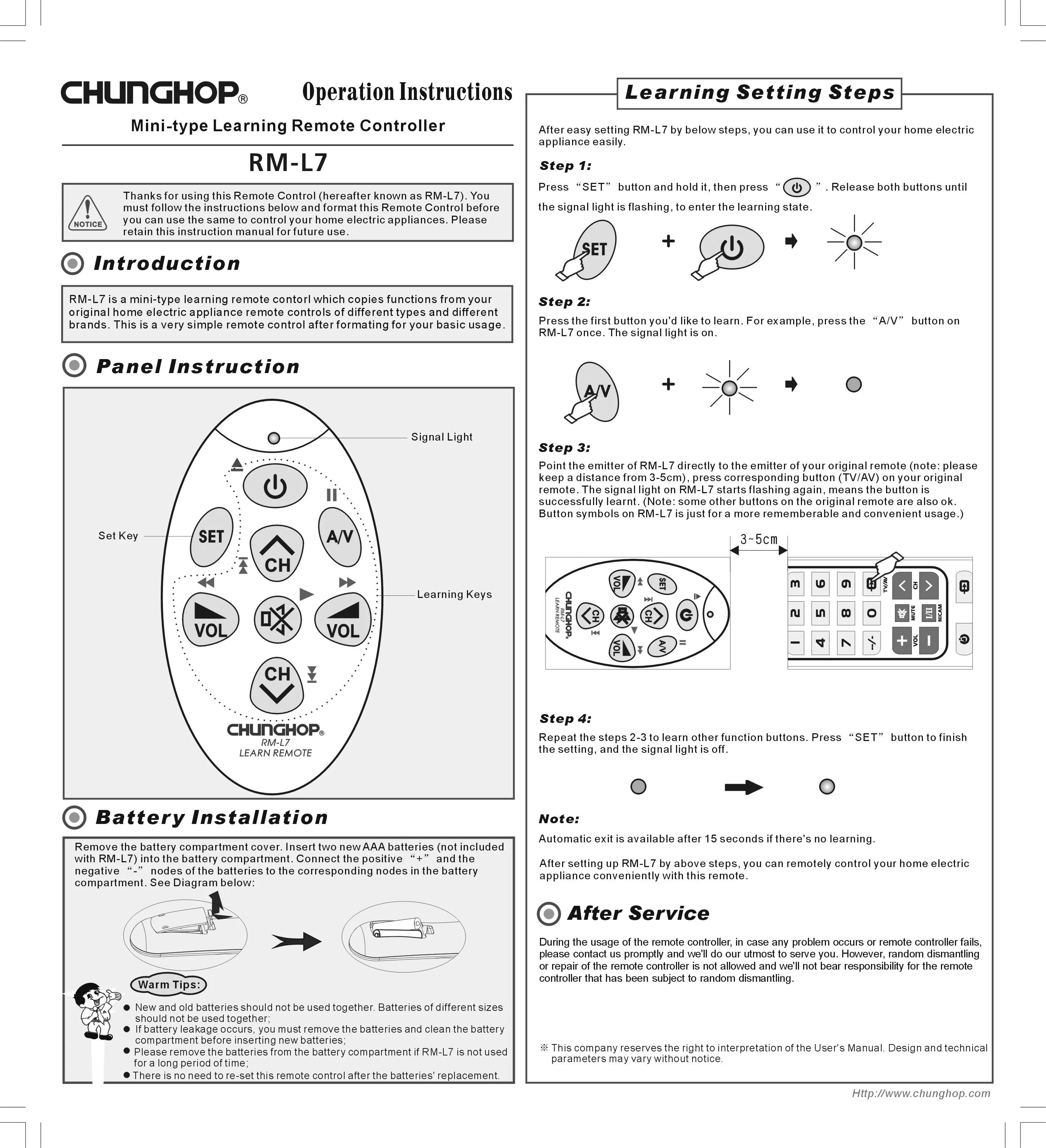  Chunghop прямые продажи с фабрики RM-L7 использовать для ТВ dvd и бытовая техника пульт дистанционного