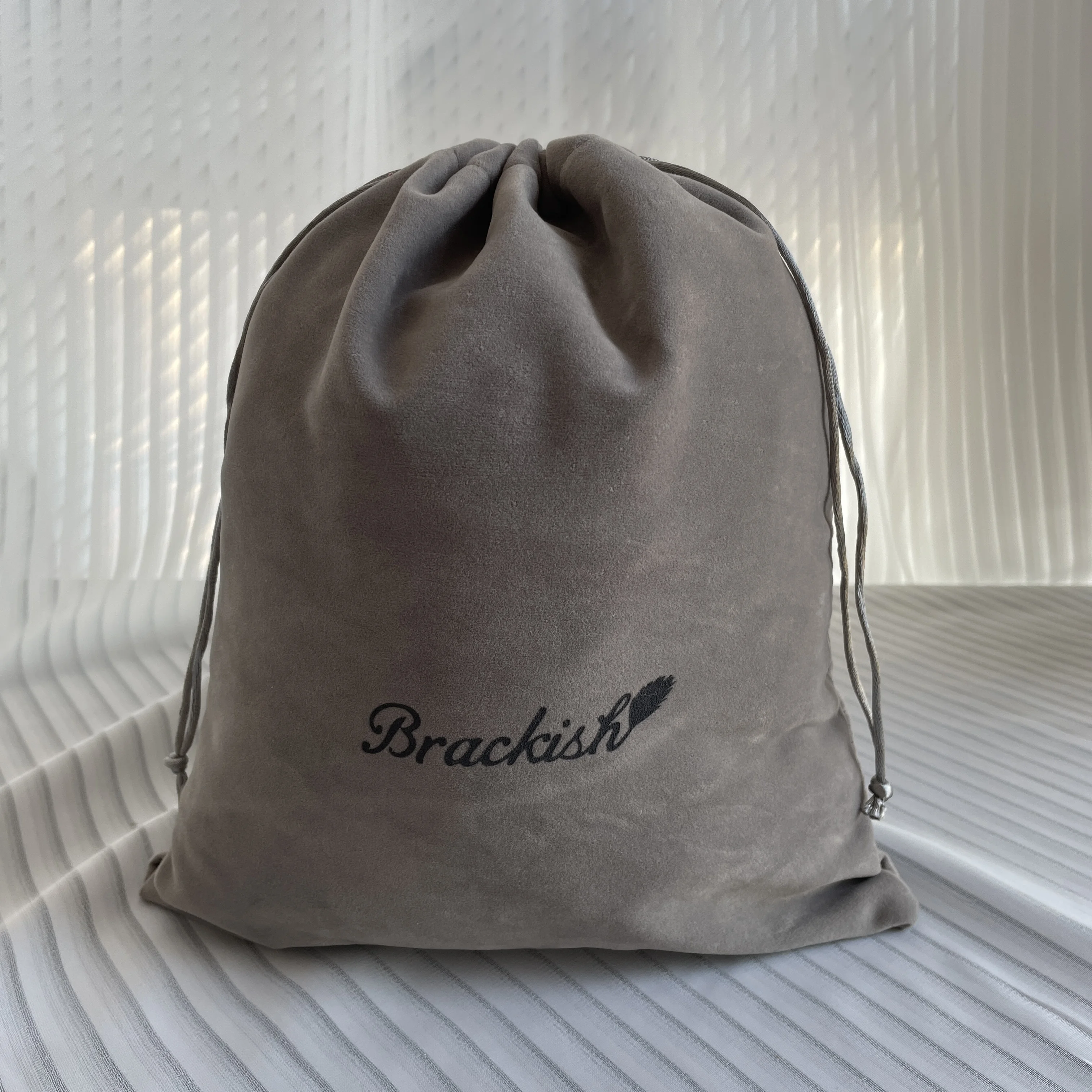Luxury Promotion Grey Velvet Drawstring Hair Drier Shoe Packaging Pouch Dust Velvet Gift Shopping Bag