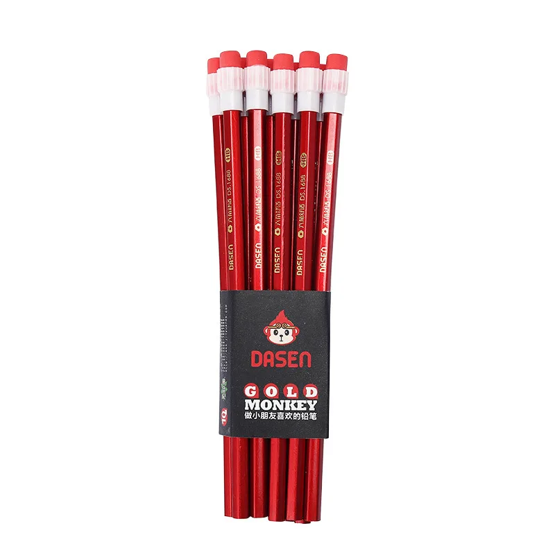 DASHENG Custom 10 Pcs Hexagon Wooden HB Pencils with Topper Eraser for School Office Promotional Writing Pencil