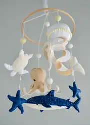 Handmade Felt Baby mobile ocean Nautical nursery mobile Whale shark hanging crib mobile
