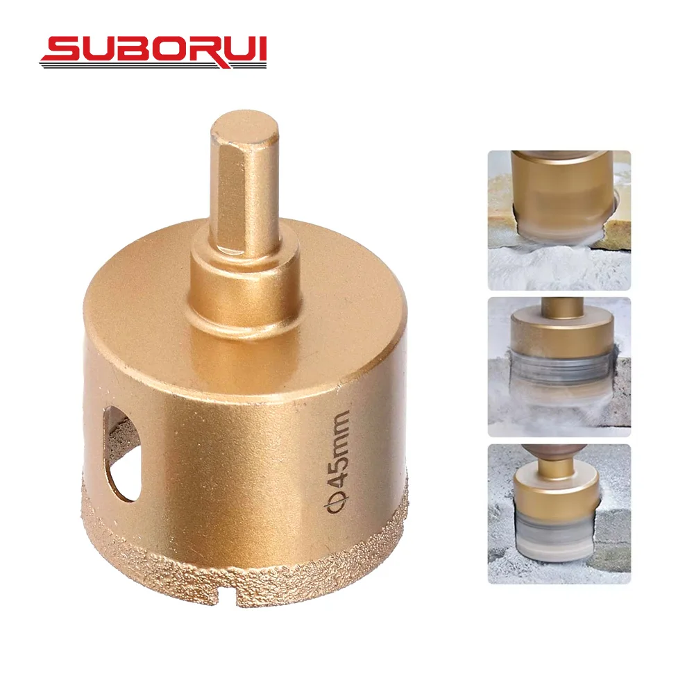 SUBORUI 6mm-60mm Hex Shank Thick Blades Dry Vacuum Brazed Diamond Core Hole Saw for Granite Tile Marble