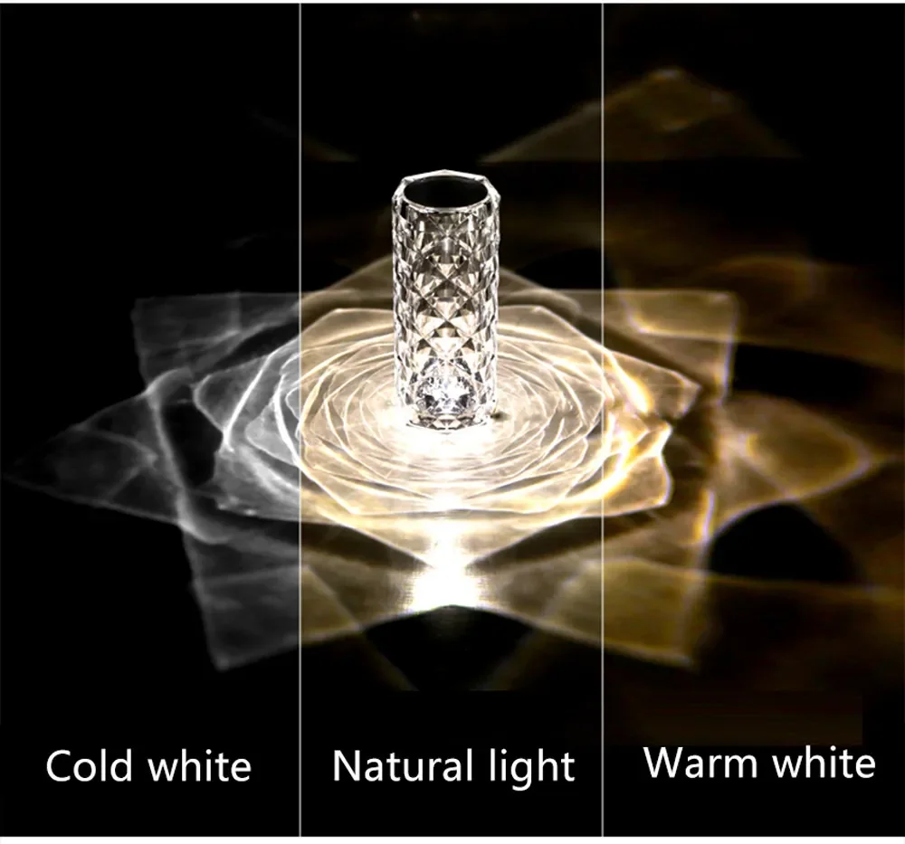 LED Crystal Desk Table Lamp Romantic Rose Light Projector  Touch Night Lights USB Lamps Lighting Lampe