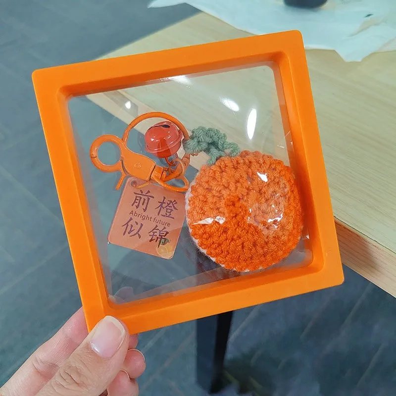 Cute Orange Sunflower Keychain Handmade Crochet knitting keyring