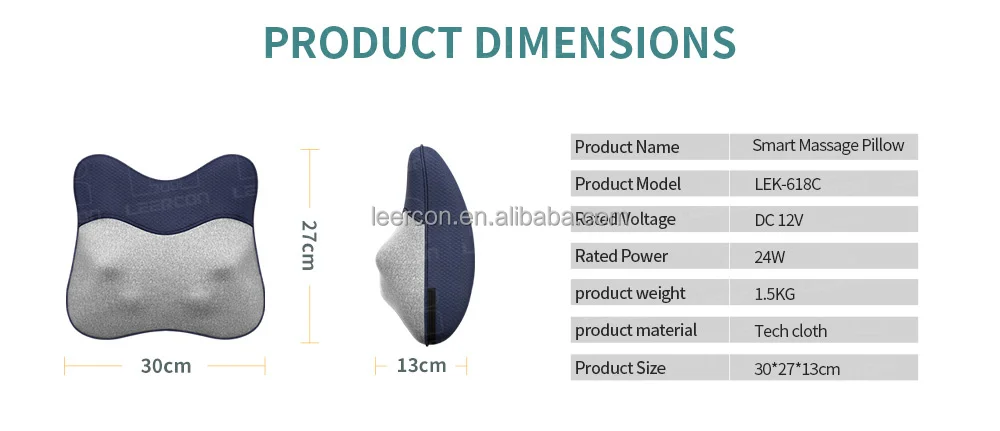 Leercon smart waist square shiatsu travel wireless deep kneading throw pillow back u-shape travel neck massager pillow