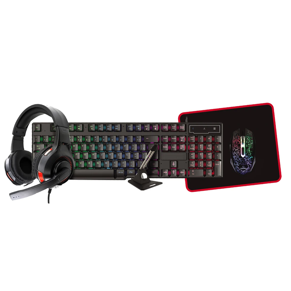 
 Проводной 4 в 1, 5 в 1 эргономичный Фонарик светодиодный RGB подсветкой Клавиатура и мышь гарнитура комбо для игр  