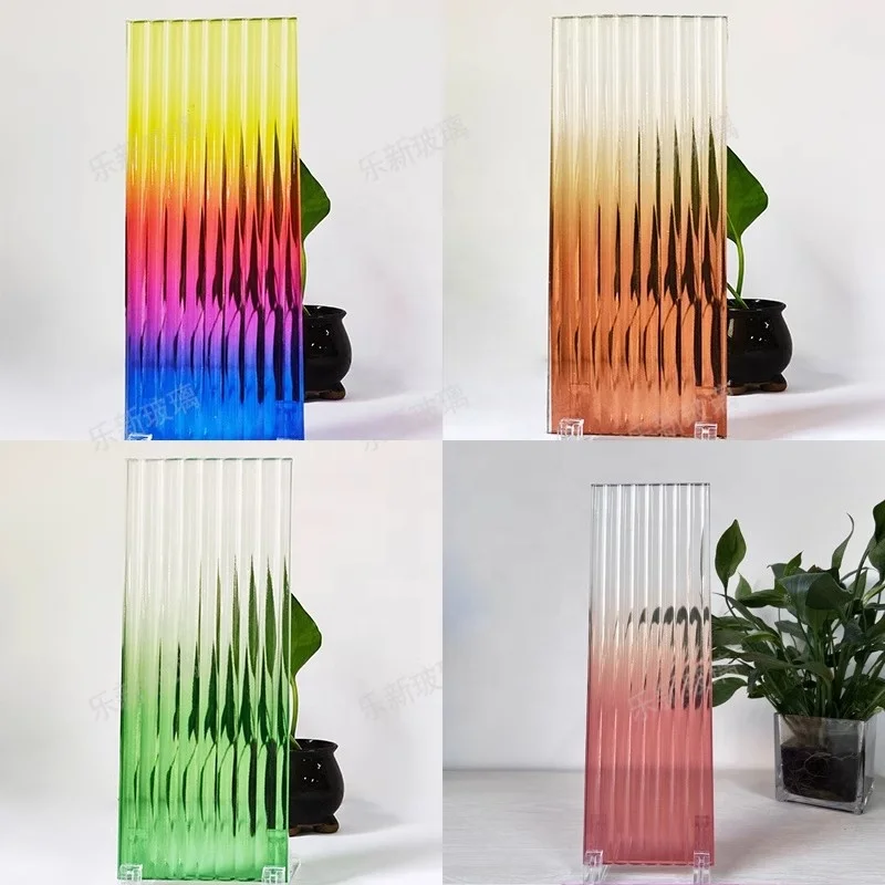 Gradient art glass partition with colored craft curved steel ultra-white laminated hotel bathroom glass.