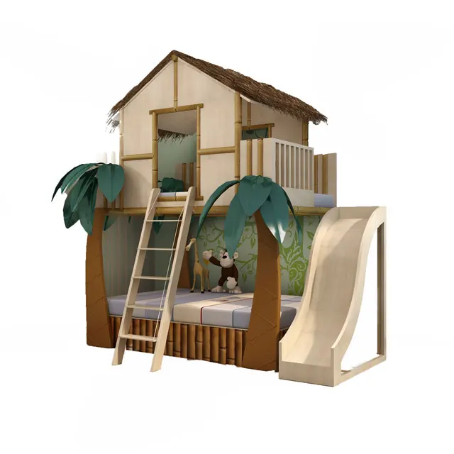 Factory original design tree house bunk bed  best selling pine kids bunk bed girls bed with slide