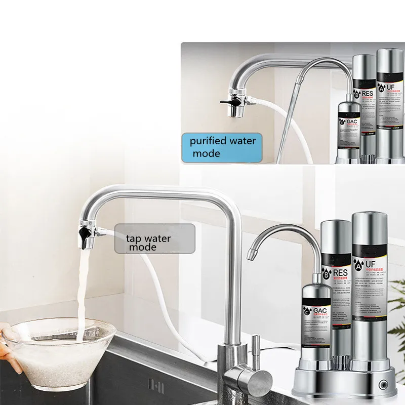 kitchen portable water purifier 3 stages stainless steel filter housing UF membrane counter top faucet water filter purifier