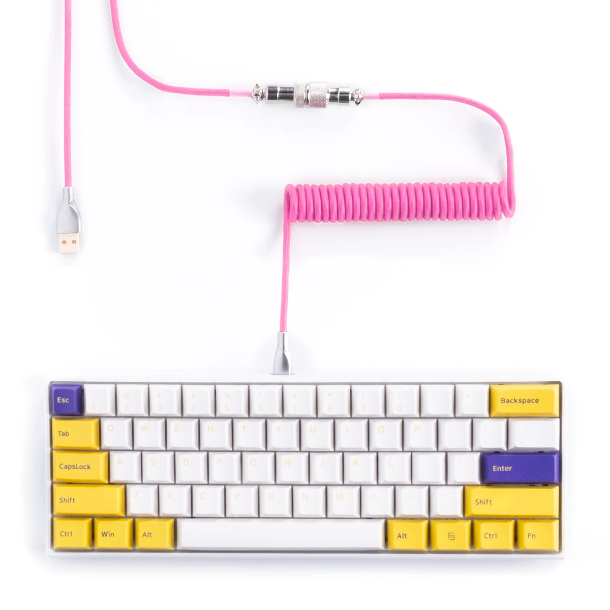 Metal Aviator Type C Coiled Cable Custom Mechanical Keyboard  Double Sleeved Nylon Data Cable