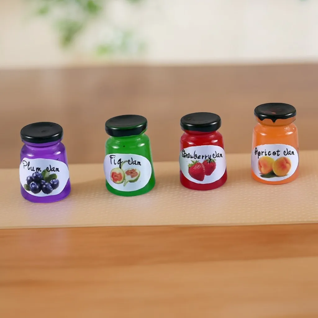 100pcs/bag 3D Resin Fruit Jam Plum Strawberry peach Jars Cup Cabochon Dollhouse Miniature Simulation Food DIY Toy Doll House