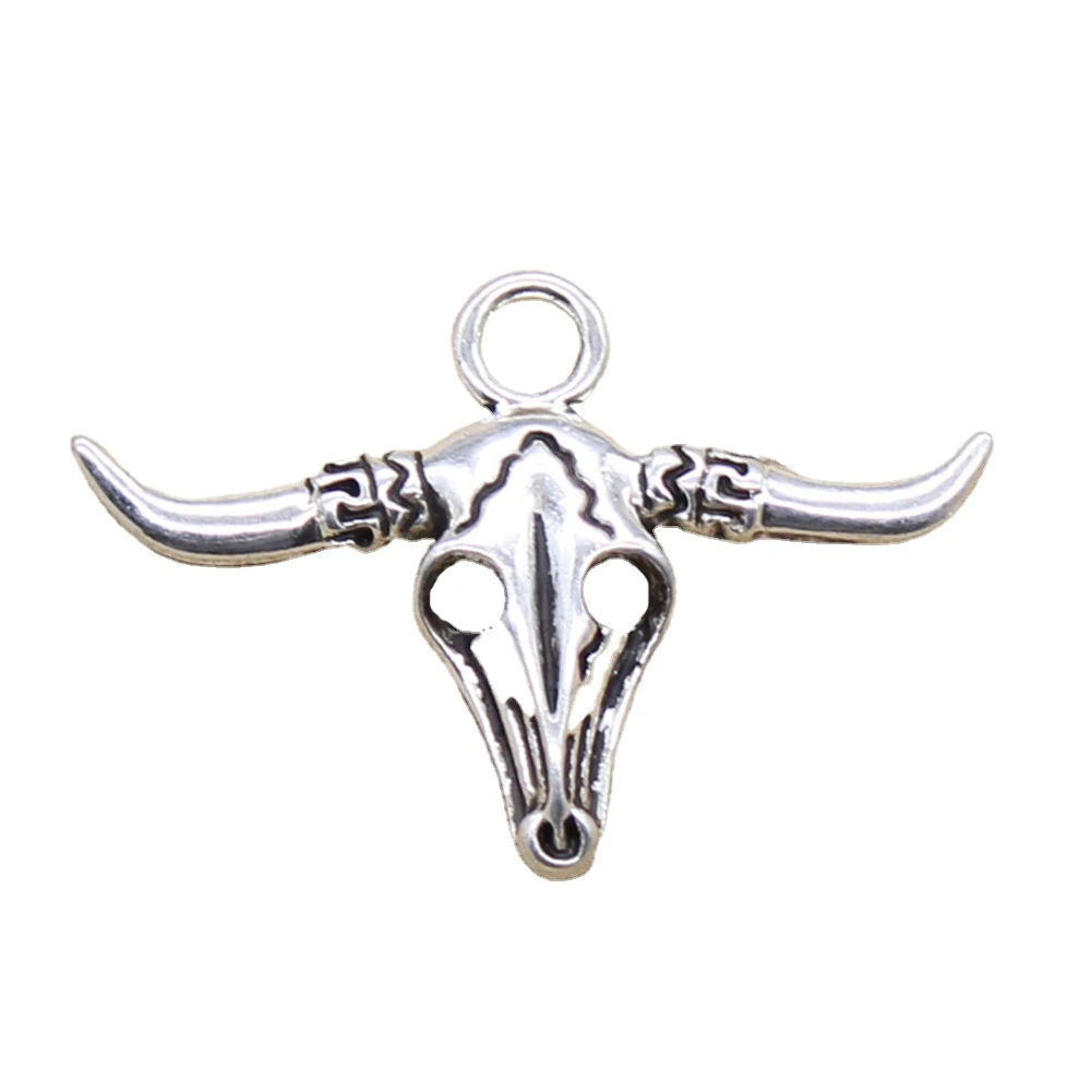Charms yak skull bull ox head 31x45mm Handmade Making fit,Vintage Tibetan Silver Color Pendants,DIY For Bracelet Necklace