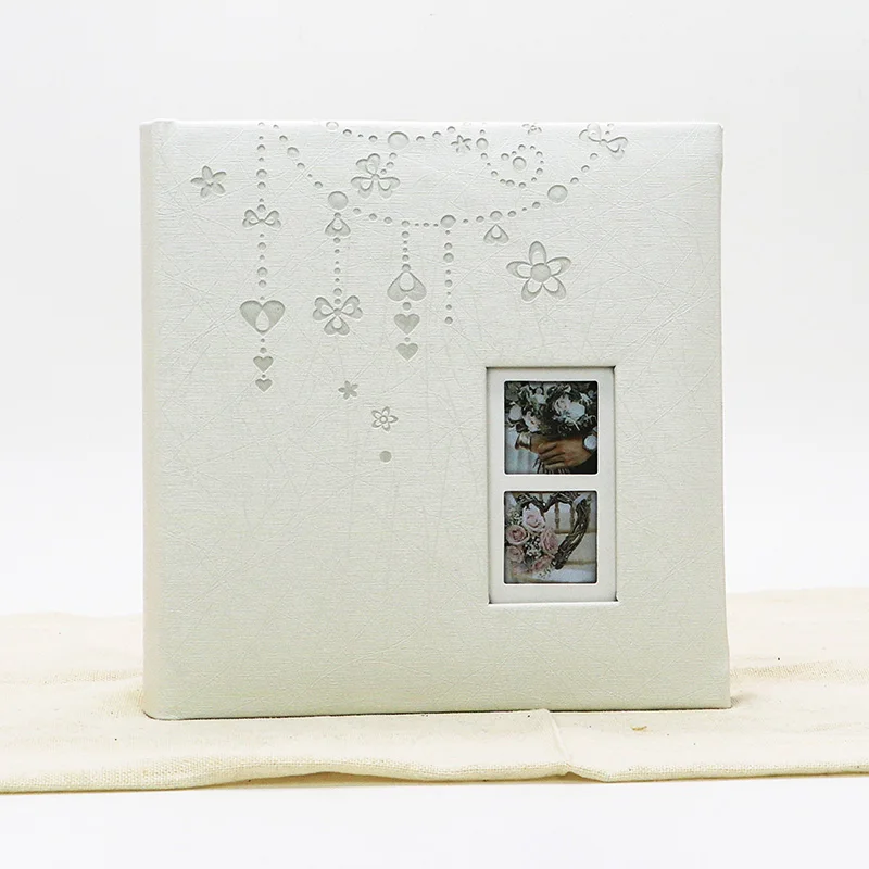 White pu leather embossed pattern album photo 200 pockets memo wedding photo album