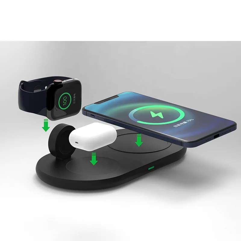 CE FCC RoHS New Arrival 3 In 1 Wireless Charger Dock Cell Phone Holder 15W Wireless Charging Station Qi Fast Wireless Charger