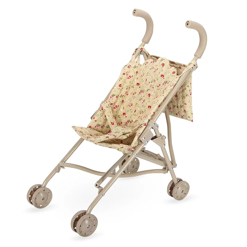 Children Trolley Pretend Play Foldable Multifunction Playing House Kids Doll Cotton Floral Stroller