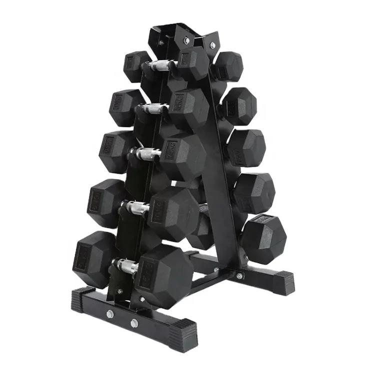 Dumbbell Rubber Hexagonal Dumbbells Custom Logo Wholesale Dumbells1-100LB 2-50KG Set Cast Iron Rubber Hex Dumbbell