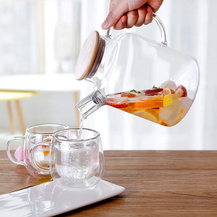 High borosilicate clear heat resistant Handmade Glass Teapot with bamboo lid