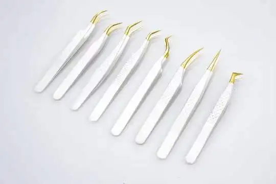 Hot 90 degree pink tweezers for Professional Russian volume tweezers steel  highprecisioned  glitter diamond grip lash tweezers