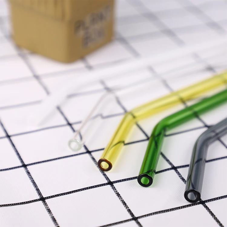 eco-friendly transparent cocktail wine straws custom printed antique high borosilicate bent glass straw set