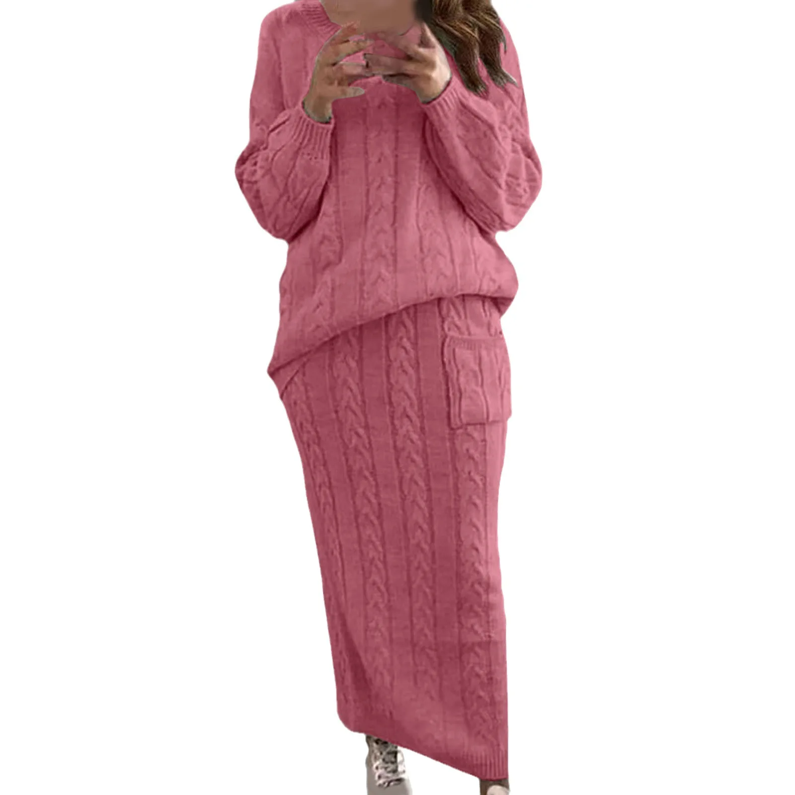 2024 New Winter Knit Sweater And Skirt Sets Women Streetwear Autumn Fashion Long Sleeve Pullover Fried Dough Suit For Female