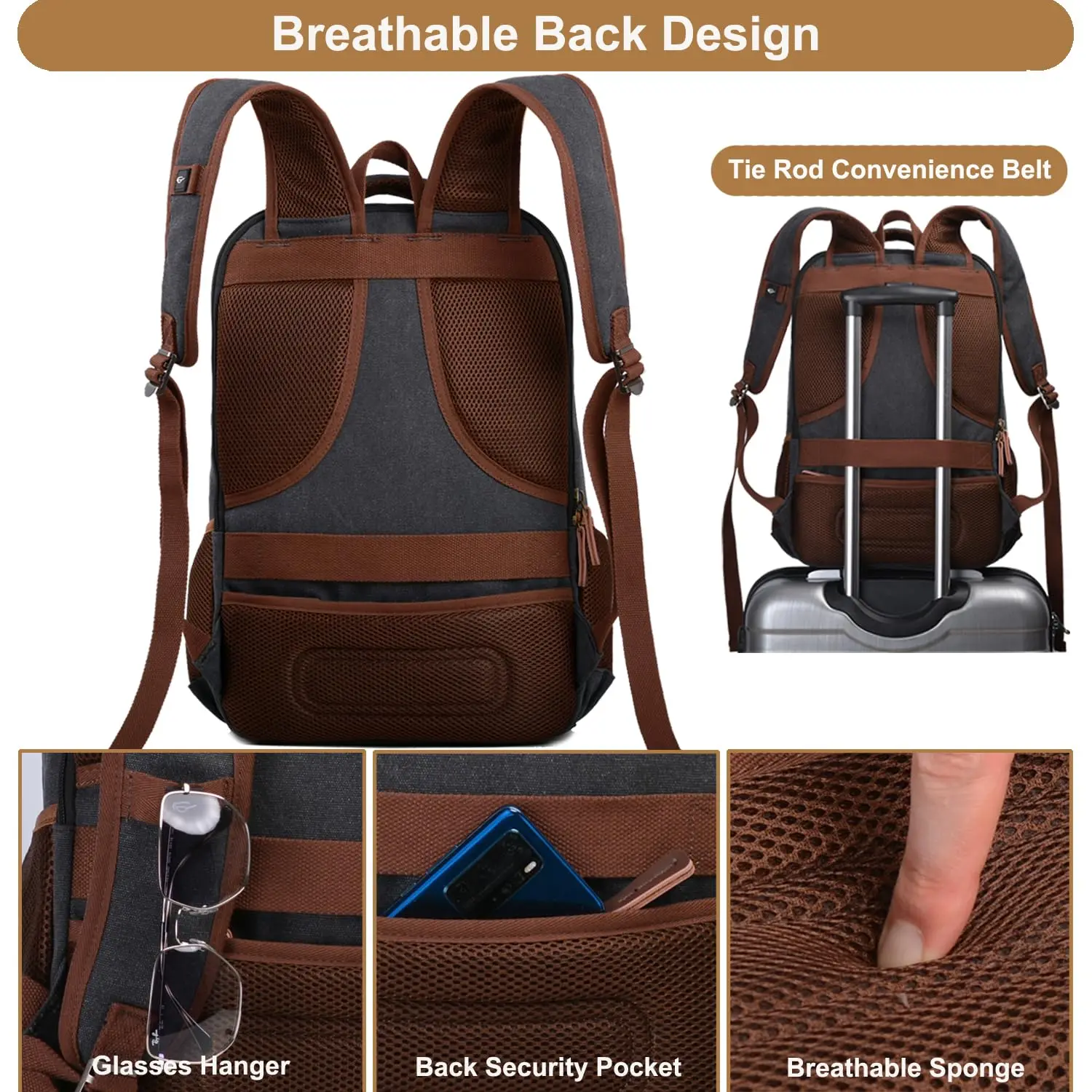 Canvas Travel Laptop Backpack Business Rucksack College Computer Bag Fits 15.6 Inch Notebook,Bookbag with USB Charging Port