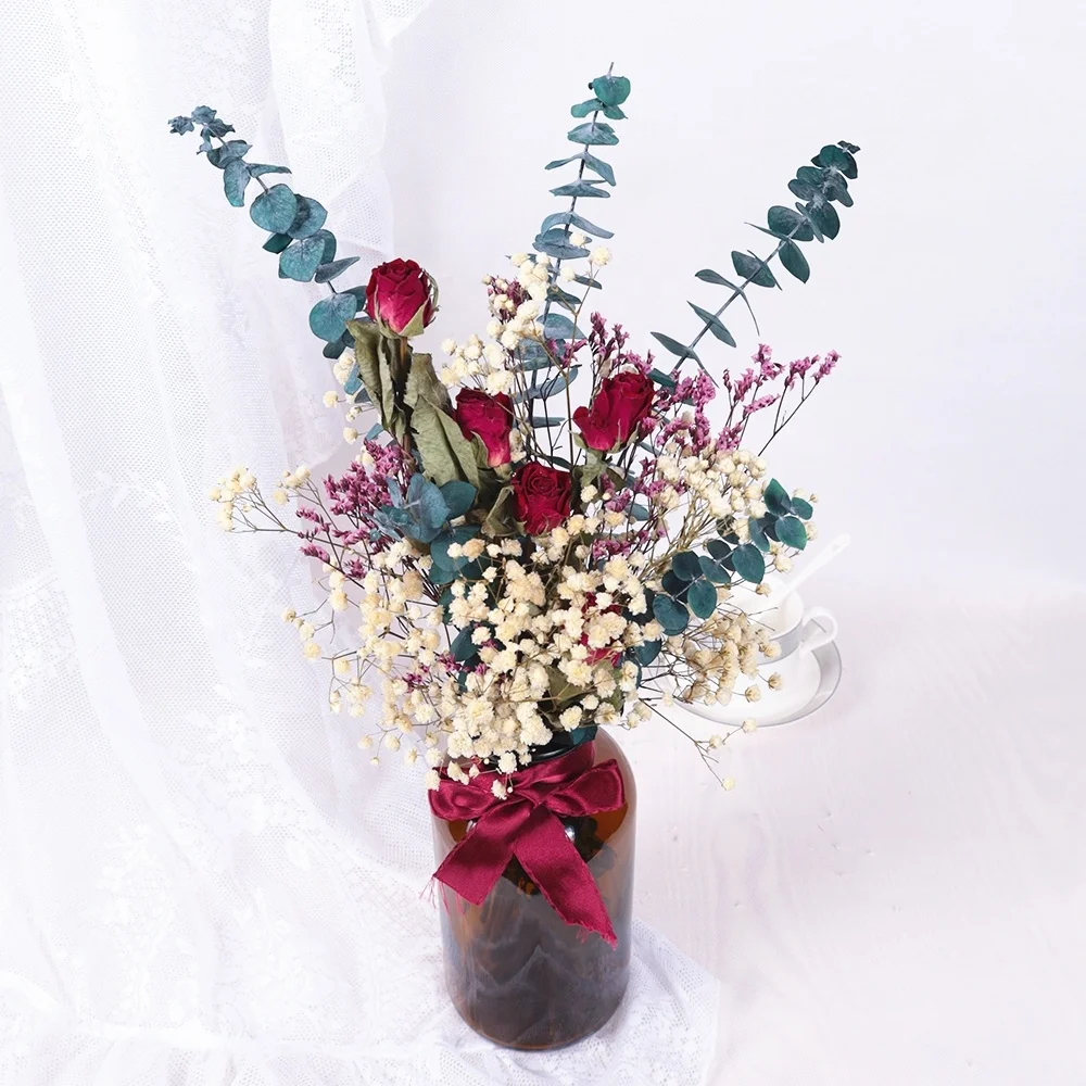 Wholesale wedding decoration table centerpiece wedding decoration table centerpiece roses eucalyptus garland dried flowers