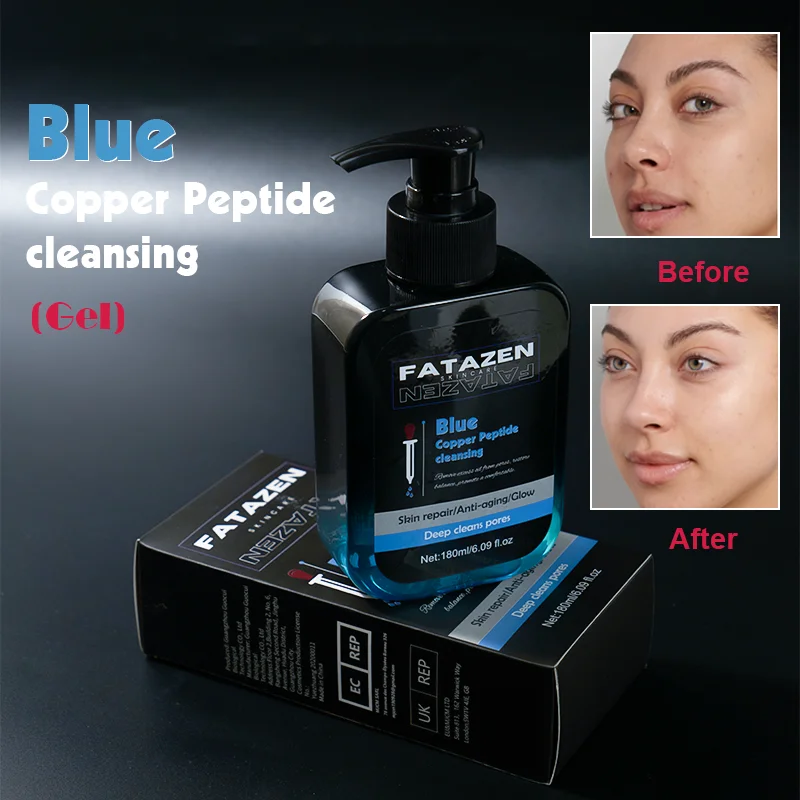 OEM Luxury Foaming Smoothing Anti Acne Deep Cleansing Face Wash Wholesale Blue Copper Peptide Cleansing Gel Facial Cleanser