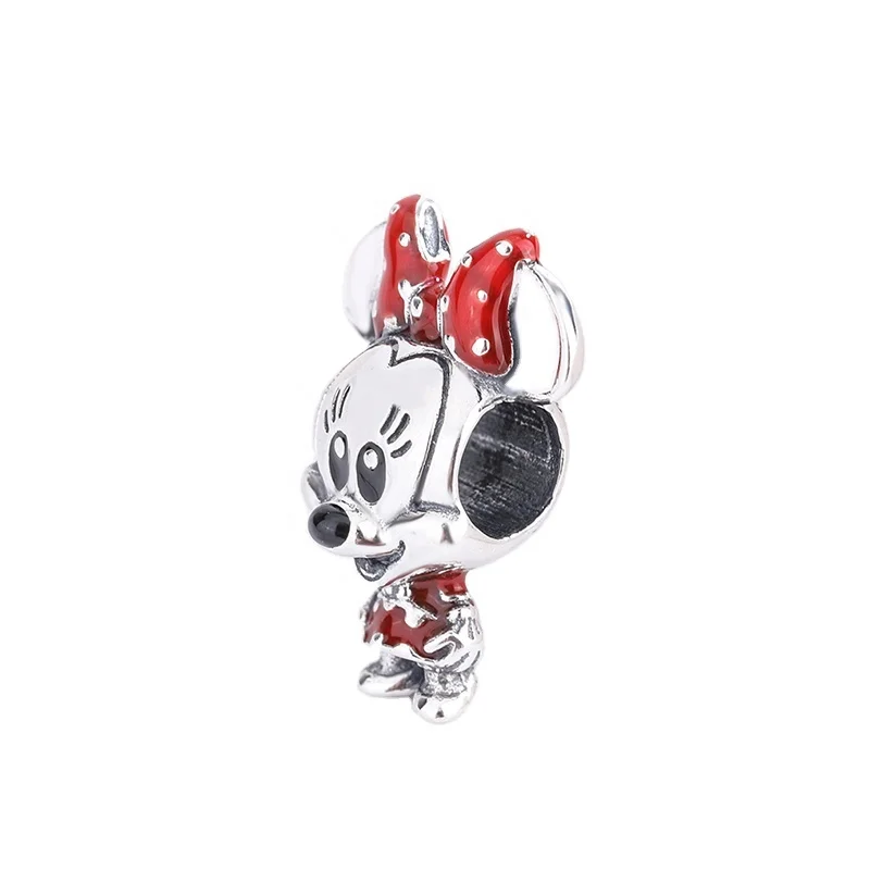 
925 sterling silver red enamel cartoon mouse shape designer charms for girl boy diy bracelet 