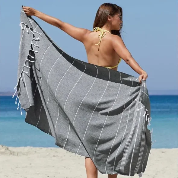 New arrival 90*180cm adult sand free shawl stripe turkish cotton beach towel with braid tassel