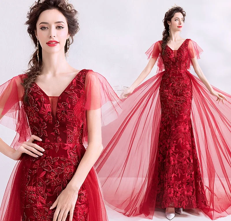 Women Embroidered Chiffon Bridesmaid elegance Long Evening Party Prom Gown