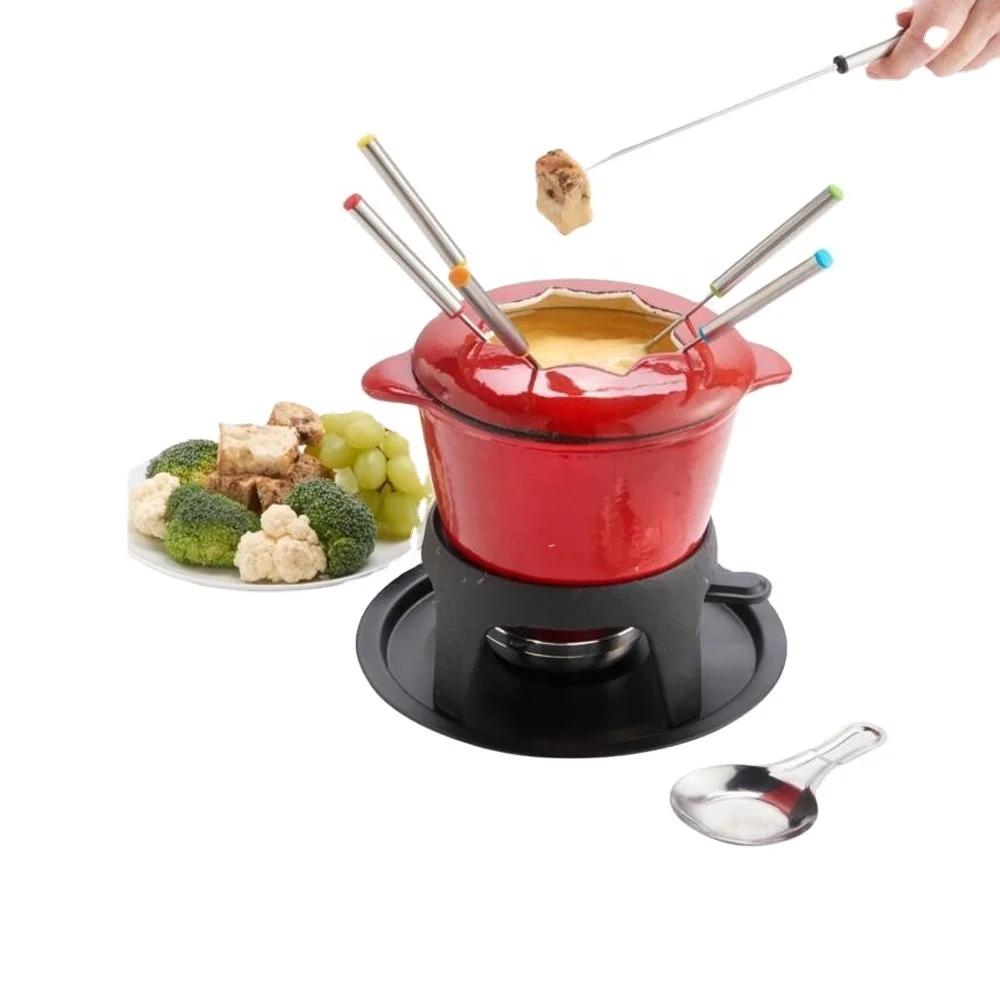 Nonstick Enamel Personalized Fondue Mini Cheese Fondue Set Meat Fondue With 6 Forks