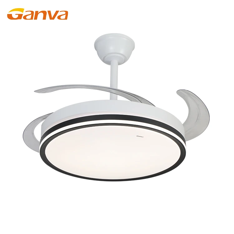 Ganva New Arrival Pure Cooper DC Motor Retractable Invisible Led Ceiling Fan Light With Remote Control